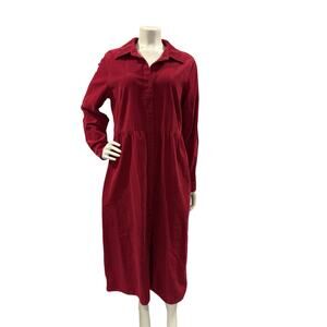 Coldwater Creek Sz 10 Corduroy Maxi Long Dress Button Cottagecore Granny Red